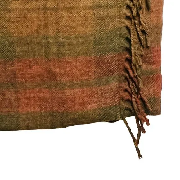 Vintage 80s Charter Club Size 14 Wool Plaid Blanket Wrap Skirt Fringe Classic
