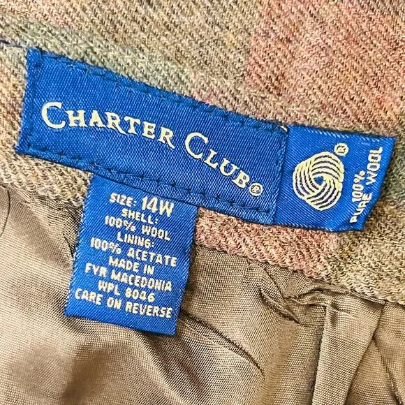 Vintage 80s Charter Club Size 14 Wool Plaid Blanket Wrap Skirt Fringe Classic