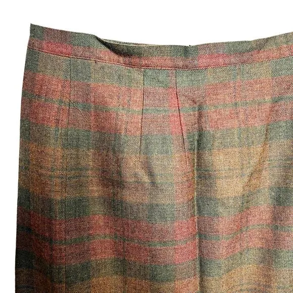 Vintage 80s Charter Club Size 14 Wool Plaid Blanket Wrap Skirt Fringe Classic