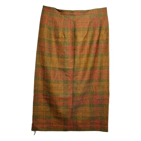 Vintage 80s Charter Club Size 14 Wool Plaid Blanket Wrap Skirt Fringe Classic