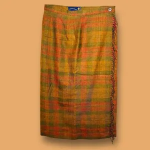 Vintage 80s Charter Club Size 14 Wool Plaid Blanket Wrap Skirt Fringe Classic