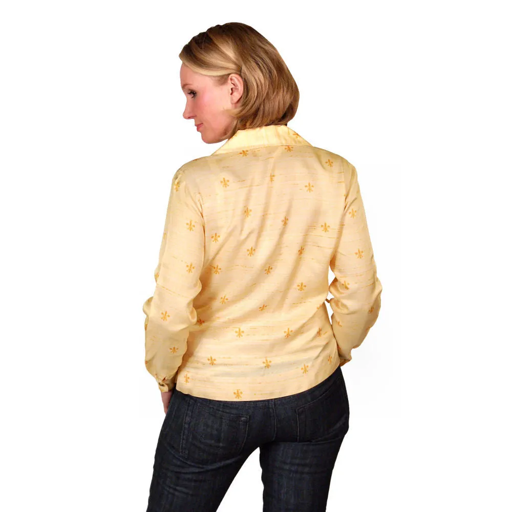 Vintage Blouse Acetate Fleur De Leis Print 1950S 40B
