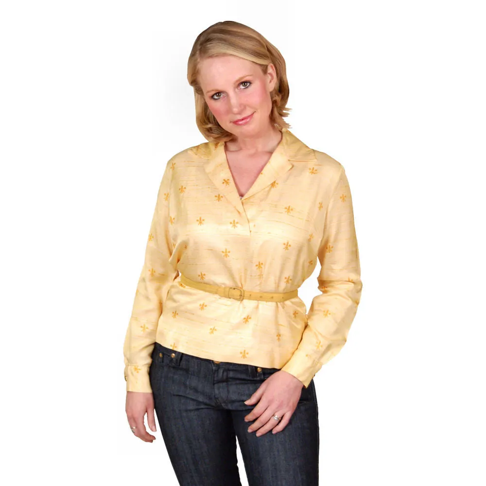 Vintage Blouse Acetate Fleur De Leis Print 1950S 40B