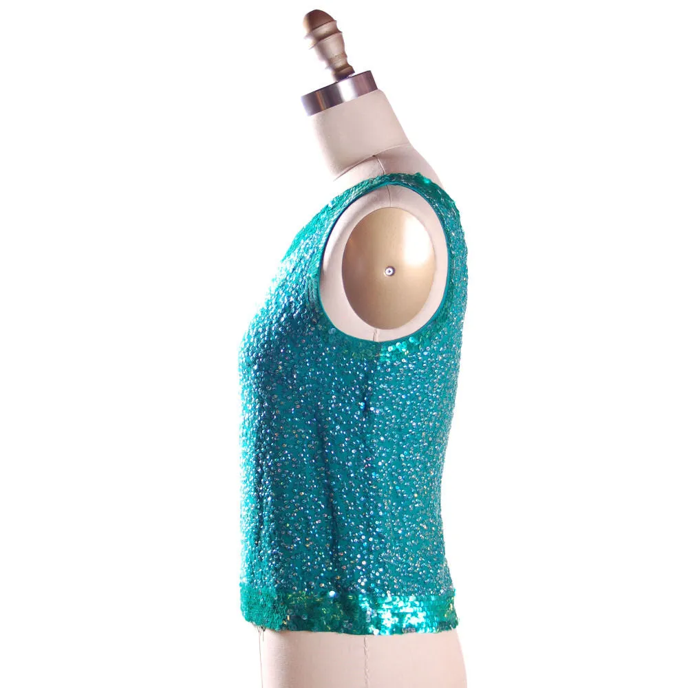 Vintage Blouse Silk Green Sequin Shell Royal Lynne 1950S