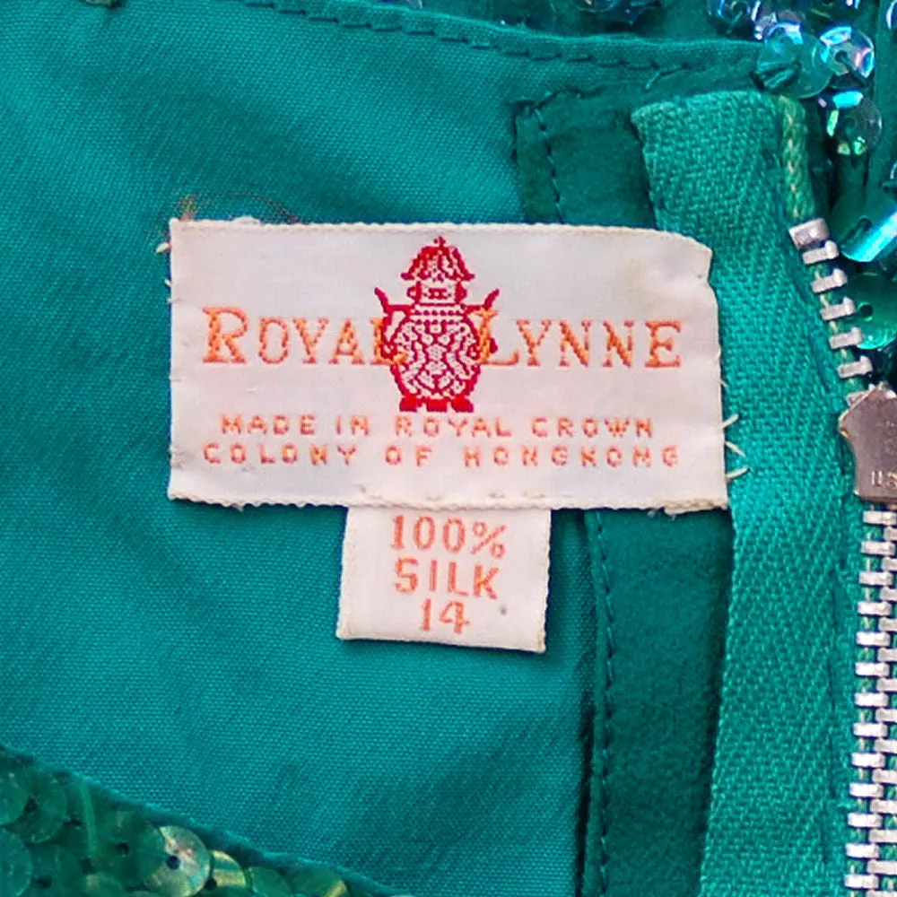 Vintage Blouse Silk Green Sequin Shell Royal Lynne 1950S