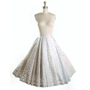 Vintage Circle Skirt Silver Metallic Mum Print 1950S 28" Waist
