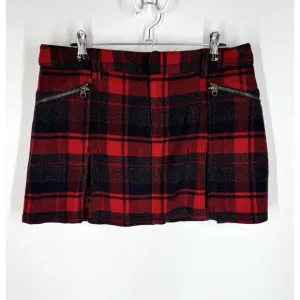 Vintage Free People Skirt 6 Tartan Kilt Red Black Plaid Pleated Exposed Zipper