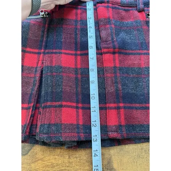 Vintage Free People Skirt 6 Tartan Kilt Red Black Plaid Pleated Exposed Zipper