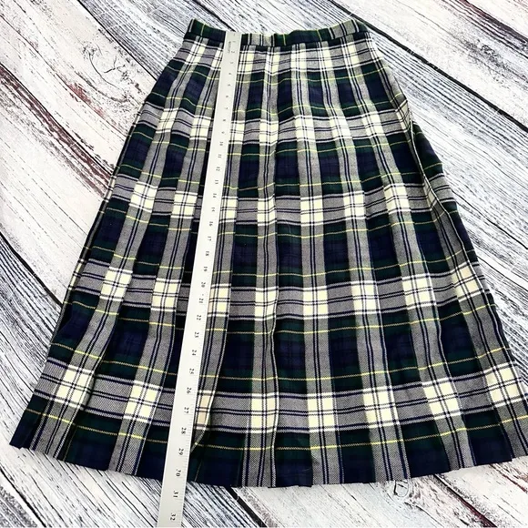 Vintage Guy Curtis 100% Wool Tartan Plaid Pleated Midi Skirt