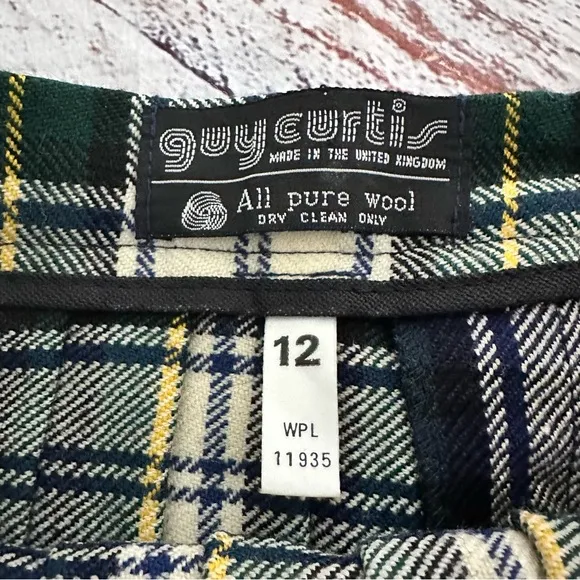 Vintage Guy Curtis 100% Wool Tartan Plaid Pleated Midi Skirt