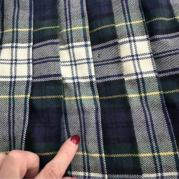 Vintage Guy Curtis 100% Wool Tartan Plaid Pleated Midi Skirt