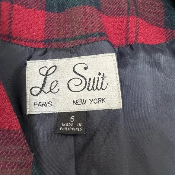 Vintage Le Suit Wool Plaid Blazer Jacket &amp; Skirt 6