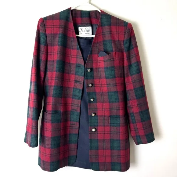 Vintage Le Suit Wool Plaid Blazer Jacket &amp; Skirt 6
