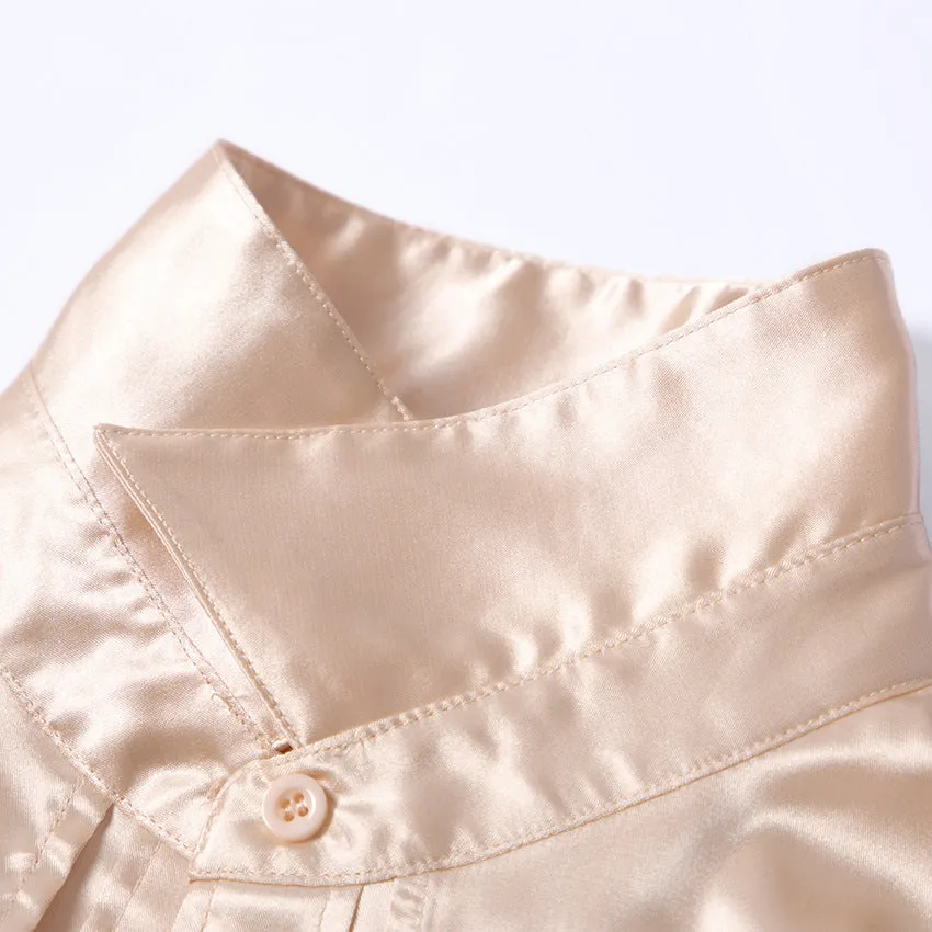 Vintage Pile Collar Single-breasted Silk Shirts Blouses