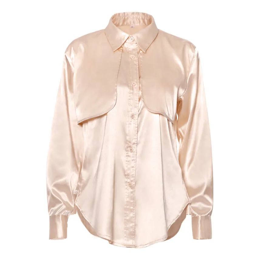 Vintage Pile Collar Single-breasted Silk Shirts Blouses