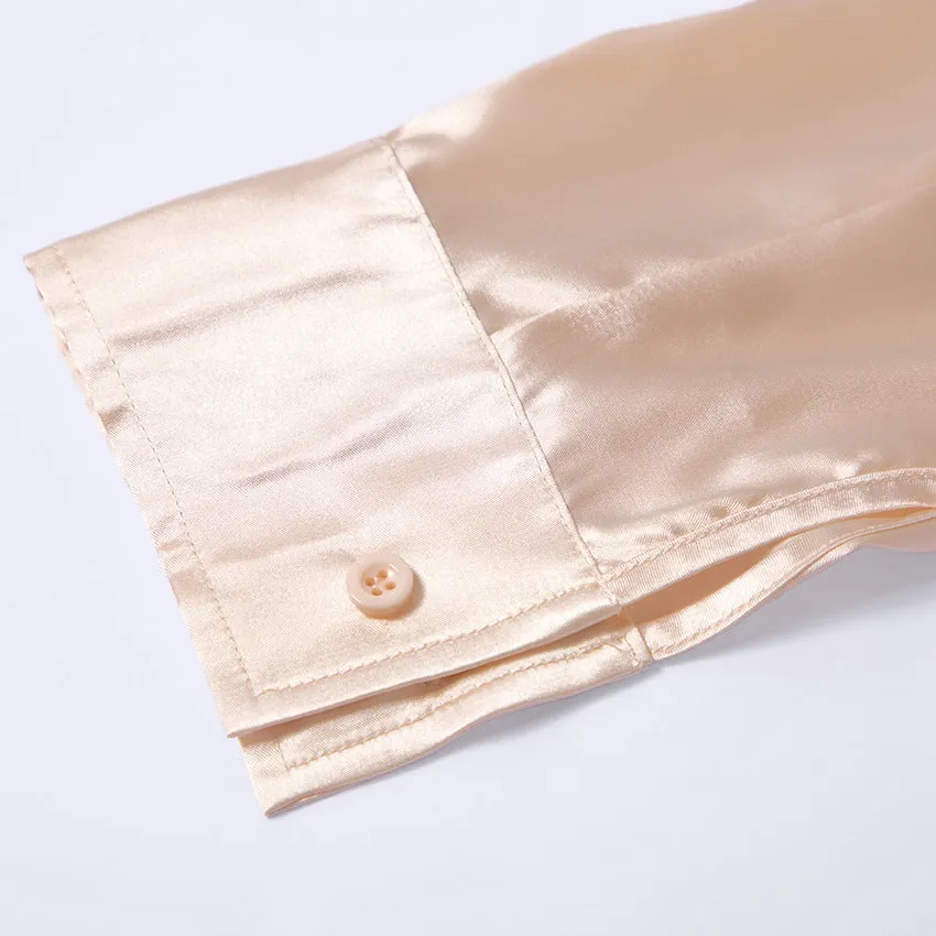 Vintage Pile Collar Single-breasted Silk Shirts Blouses