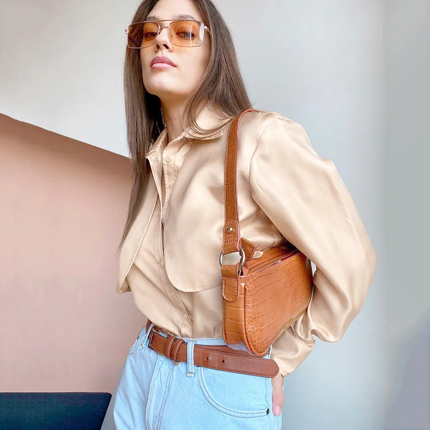 Vintage Pile Collar Single-breasted Silk Shirts Blouses