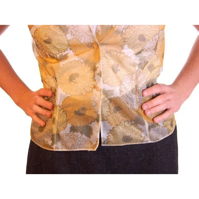 Vintage Sheer Nylon Printed Blouse Gold Floral 1950S 36