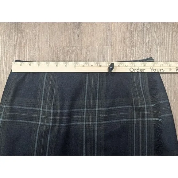 Vintage Talbots Skirt 14 Petite Wool Plaid Maxi Wrap Career Academia Blue