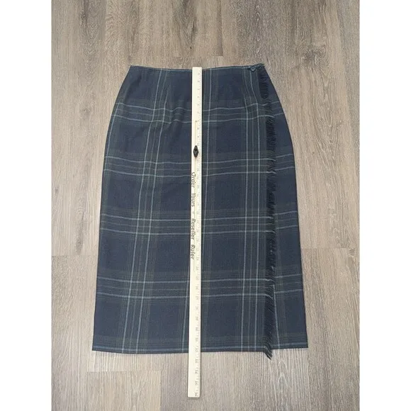 Vintage Talbots Skirt 14 Petite Wool Plaid Maxi Wrap Career Academia Blue
