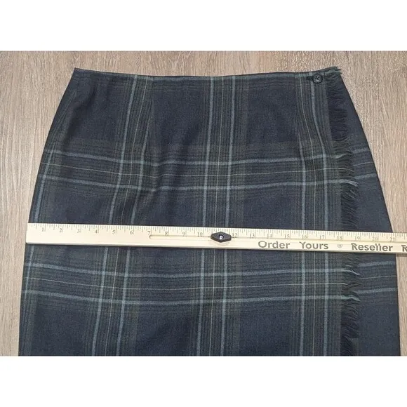 Vintage Talbots Skirt 14 Petite Wool Plaid Maxi Wrap Career Academia Blue