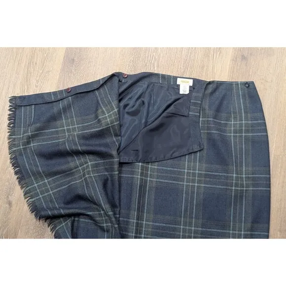 Vintage Talbots Skirt 14 Petite Wool Plaid Maxi Wrap Career Academia Blue