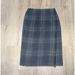 Vintage Talbots Skirt 14 Petite Wool Plaid Maxi Wrap Career Academia Blue
