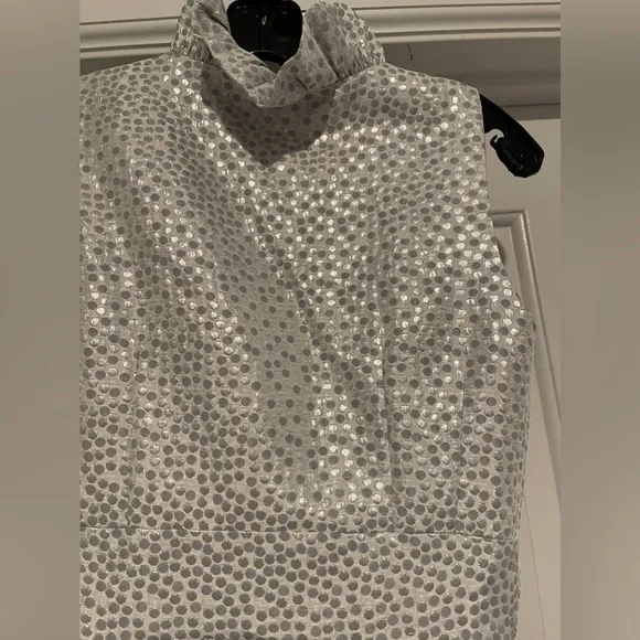 Virginia Taylor Confetti Silver Ruffle Neck Sleeveless Dress Size 2 Excellent
