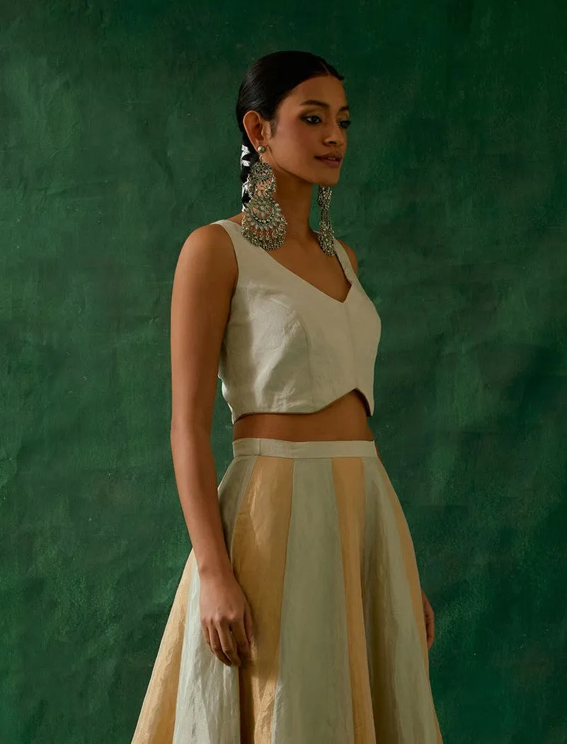 Waistcoast Style Blouse in Silver Zari Handloom