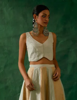 Waistcoast Style Blouse in Silver Zari Handloom