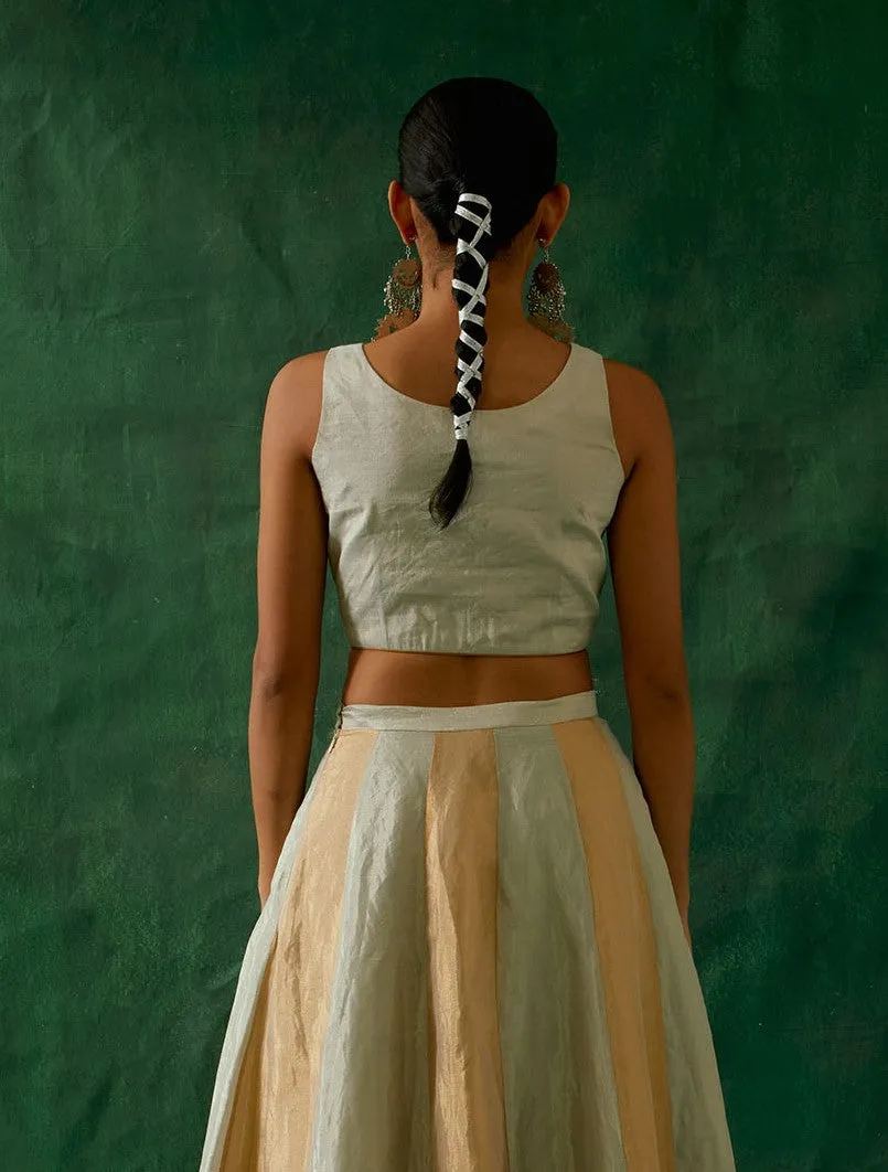 Waistcoast Style Blouse in Silver Zari Handloom