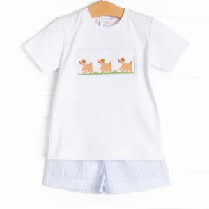 Walk and Wag Smocked Short Set, Blue