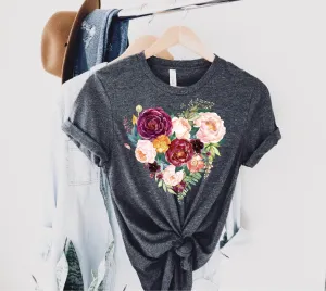 Watercolor Floral Heart Shirt | Unisex Crew