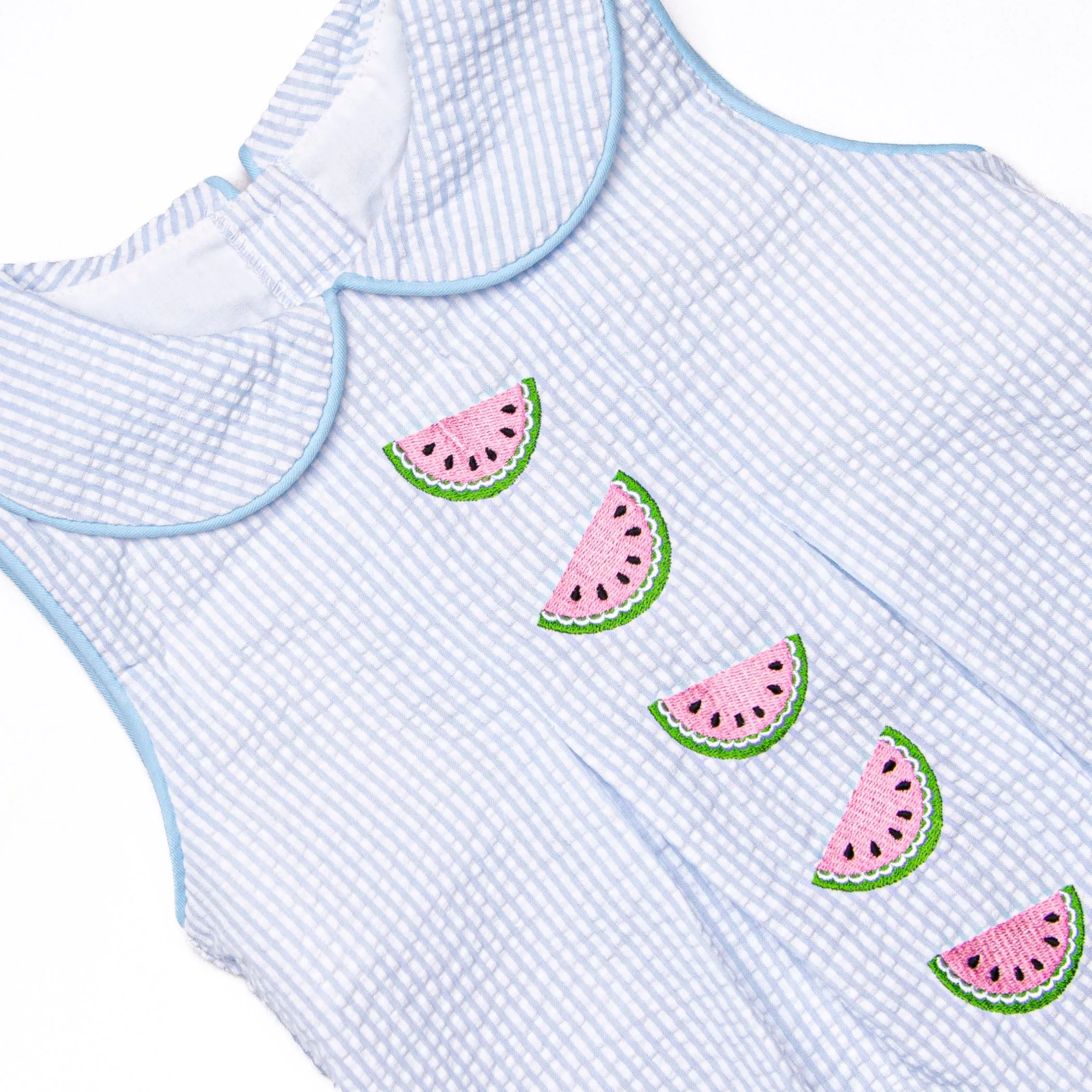 Watermelon Whimsy Embroidered Ruffle Short Set, Blue