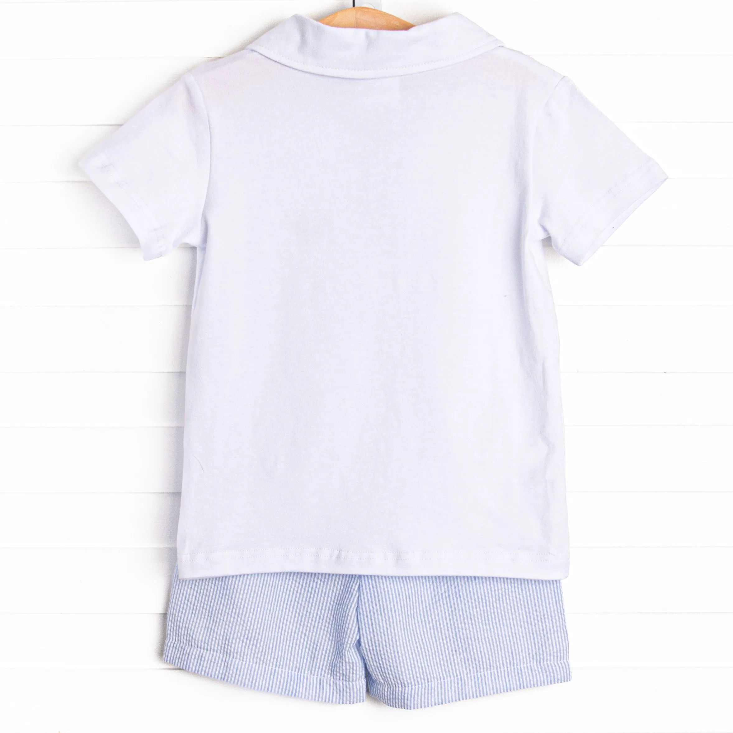 Waving in the Wind Embroidered Short Set, Blue