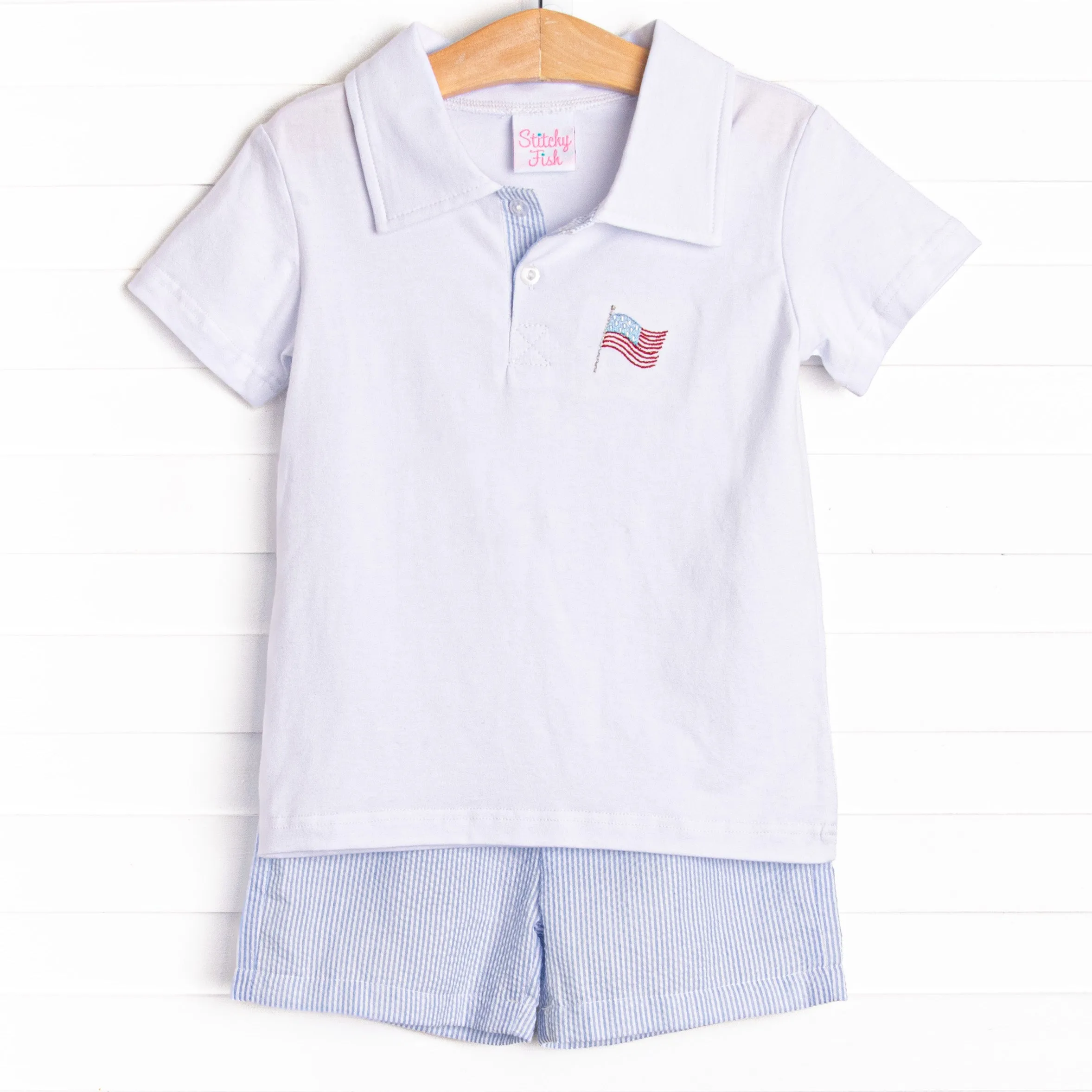 Waving in the Wind Embroidered Short Set, Blue