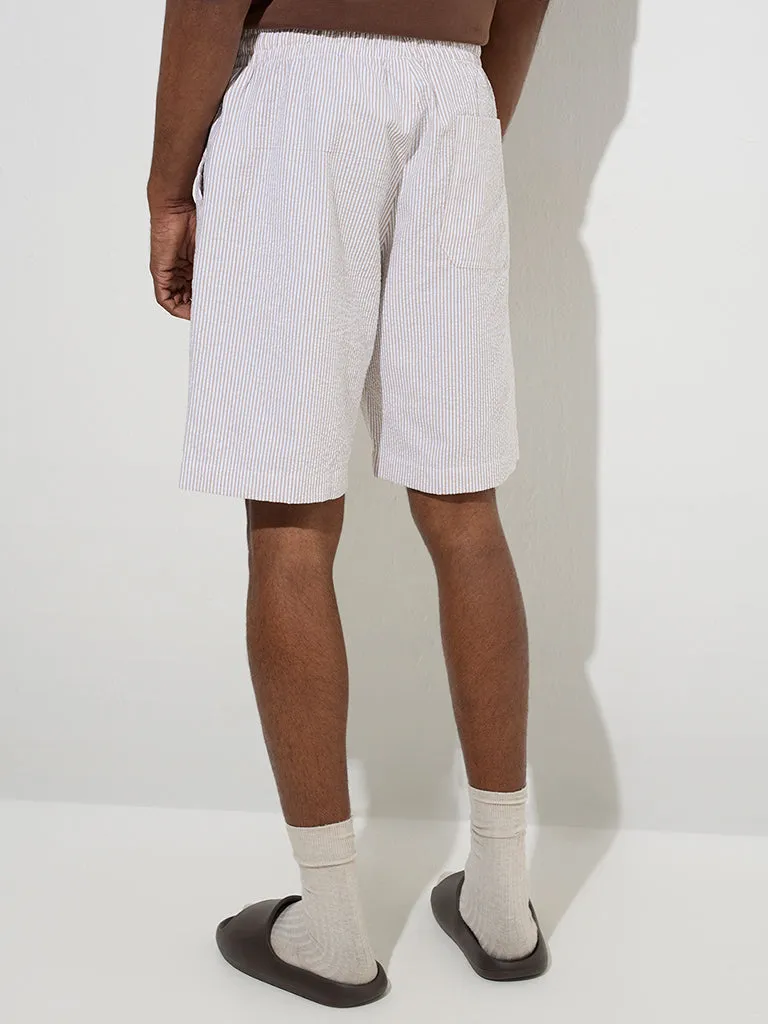WES Lounge Taupe Relaxed-Fit Mid-Rise Cotton-Blend Shorts