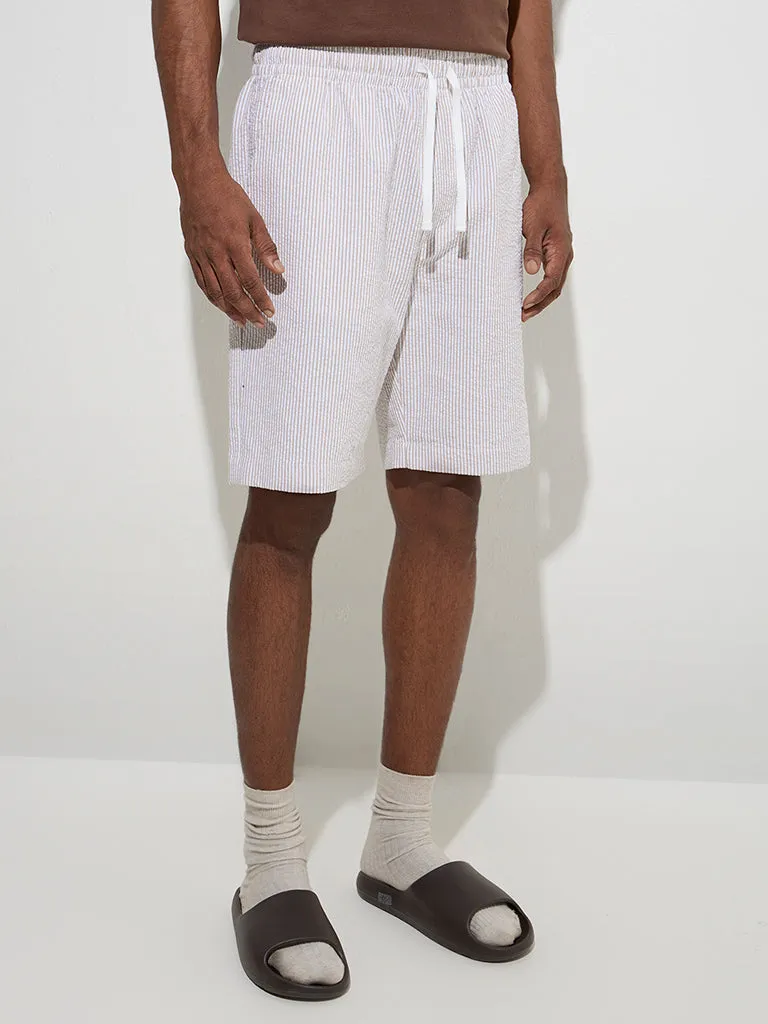 WES Lounge Taupe Relaxed-Fit Mid-Rise Cotton-Blend Shorts