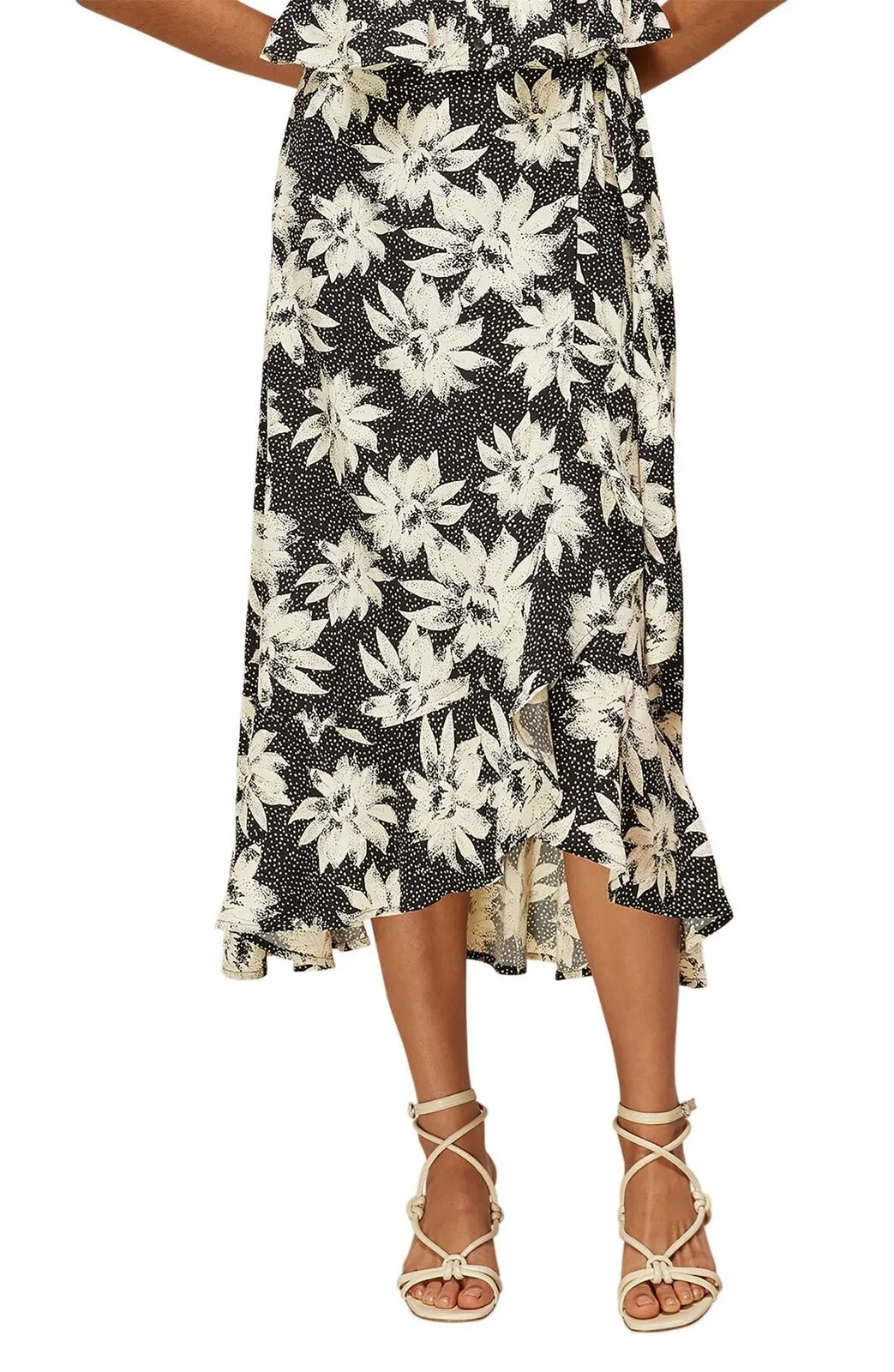 Whistles Women's Woven Starburst Floral Wrap Midi Skirt 31152 Black Multi 6