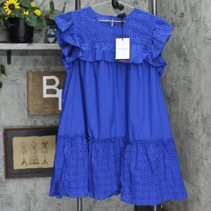 Who What Wear Women's Sleeveless Eyelet Mix Dress WD-814 Blue XXL