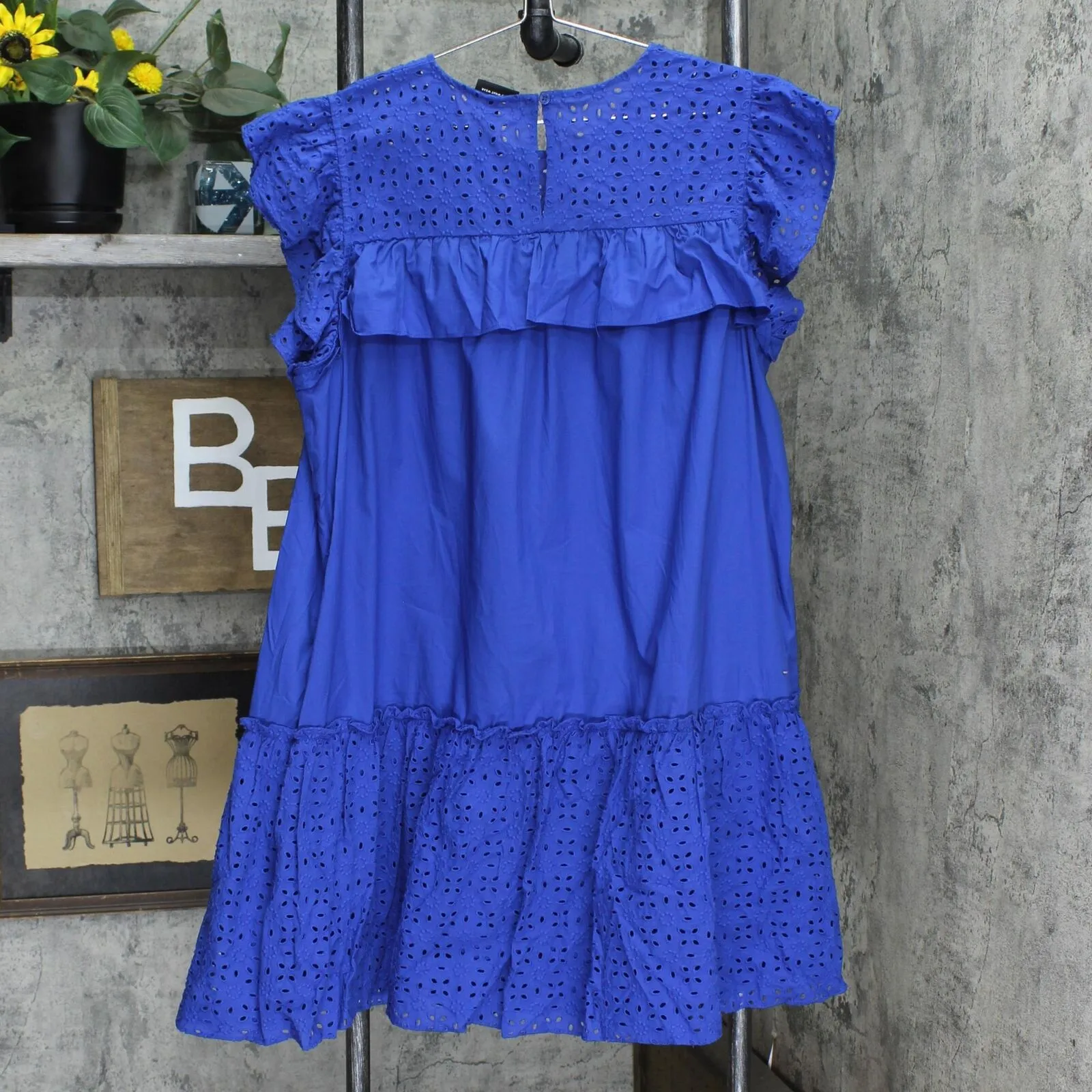 Who What Wear Women's Sleeveless Eyelet Mix Dress WD-814 Blue XXL