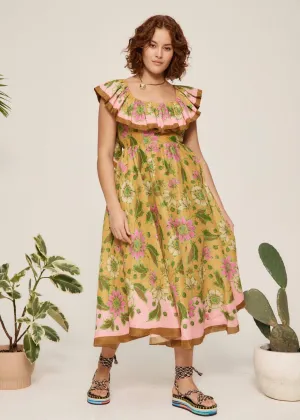 Winnie Ruffle Neck Midi Dress (Tangerine)