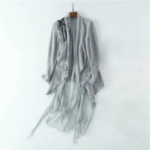 Women Silk Pattern Ruffled Collar Long Sleeves Pleated High-end Coat