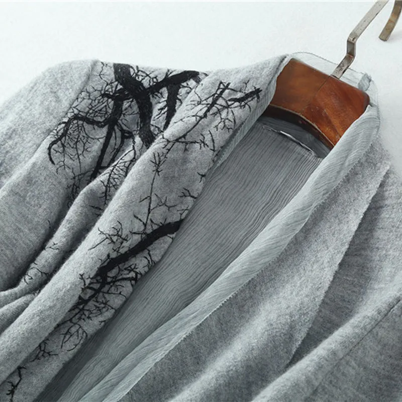 Women Silk Pattern Ruffled Collar Long Sleeves Pleated High-end Coat