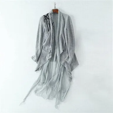 Women Silk Pattern Ruffled Collar Long Sleeves Pleated High-end Coat