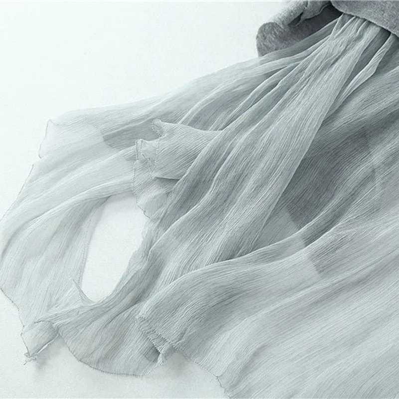 Women Silk Pattern Ruffled Collar Long Sleeves Pleated High-end Coat
