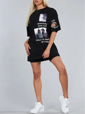 WOMEN'S DETAILED SHORT SLEEVE GRAPHIC PRINT TOP