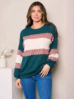 WOMEN'S LONG SLEEVES COLORBLOCK PRINTED TOP