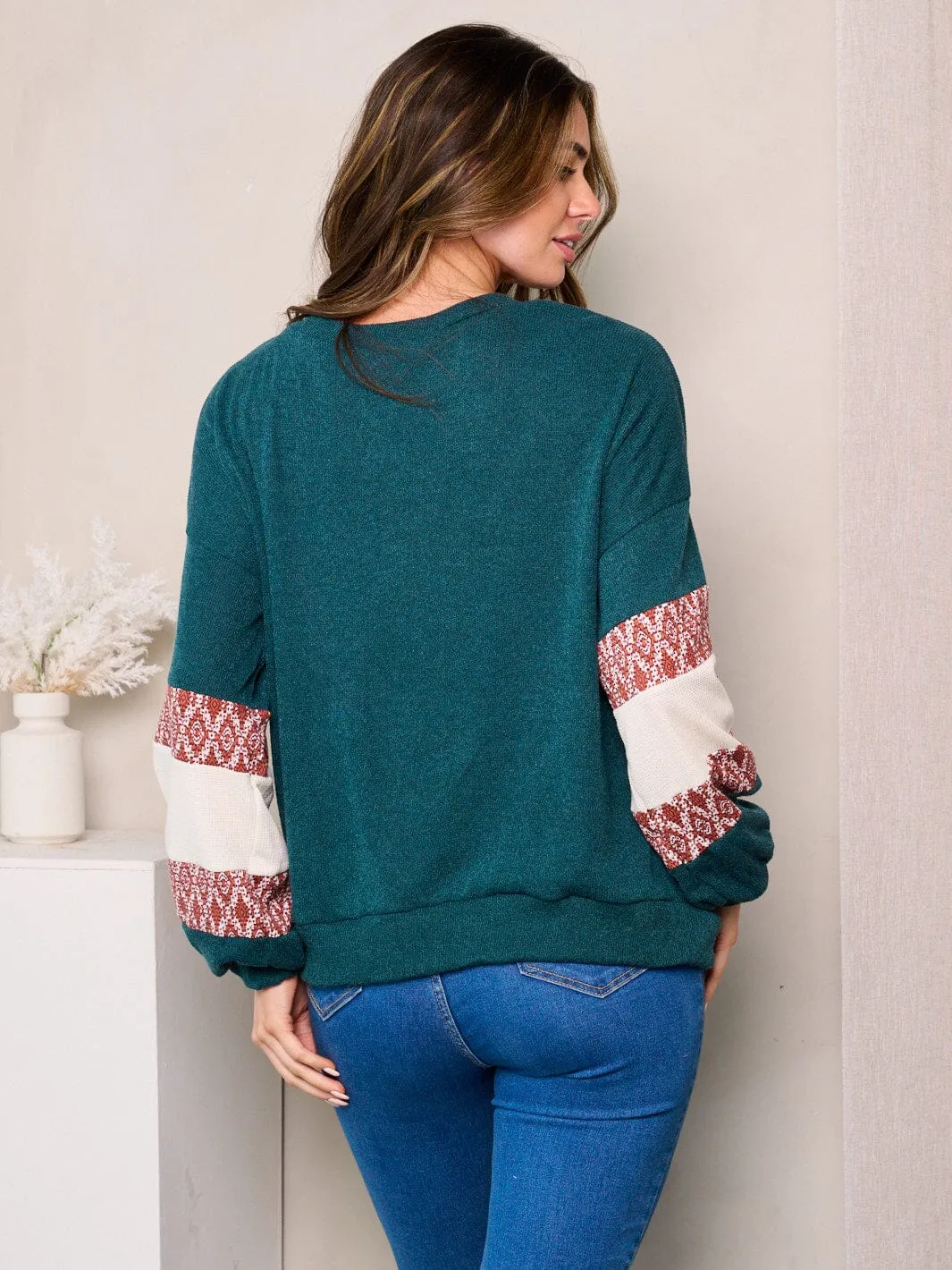 WOMEN'S LONG SLEEVES COLORBLOCK PRINTED TOP