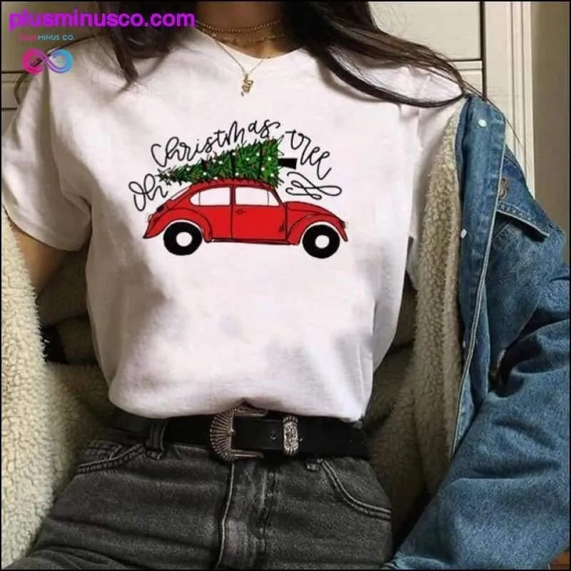Womens Plaid Truck Tree Print Christmas Tree New Year